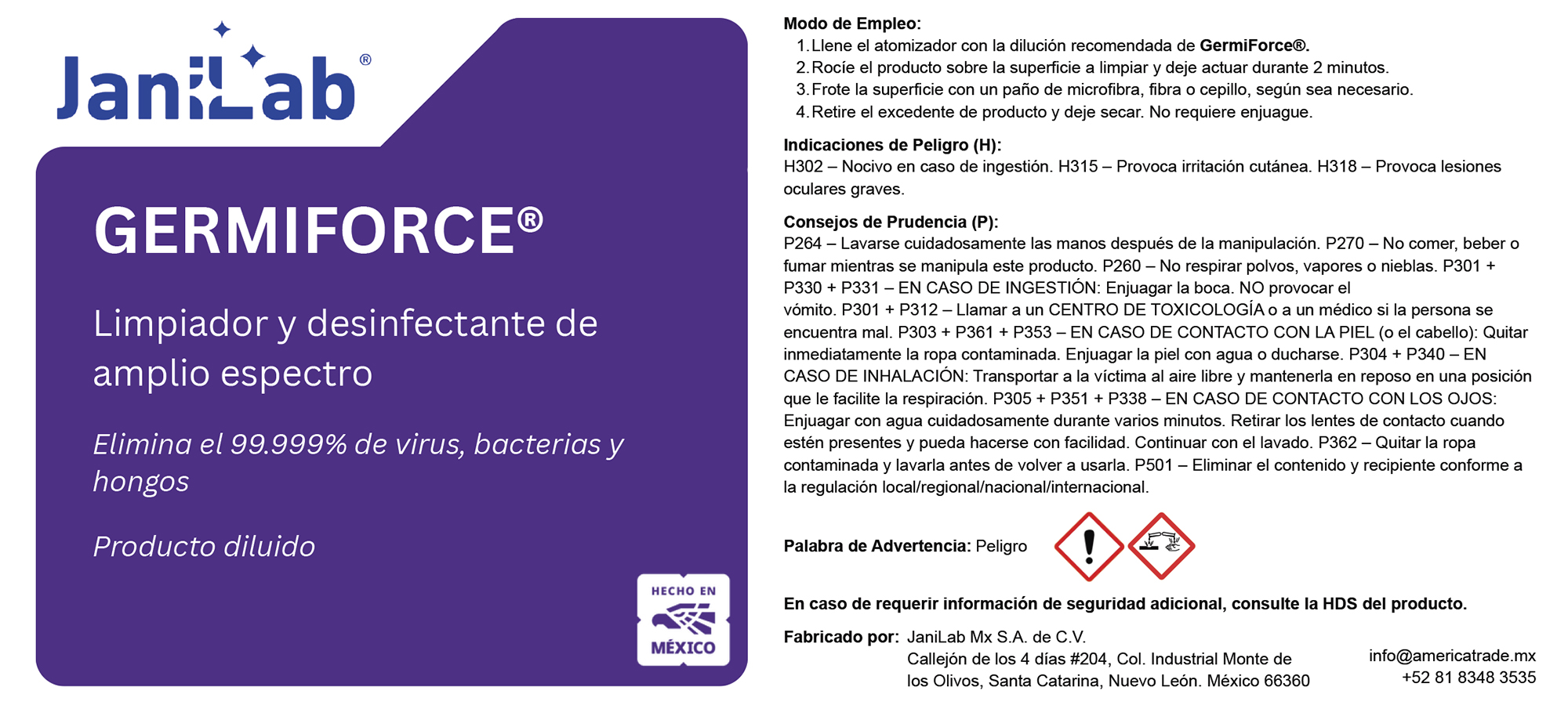 JANILAB® ETIQUETA ATOMIZADOR GERMIFORCE JANILAB® ETIQUETA ATOMIZADOR GERMIFORCE