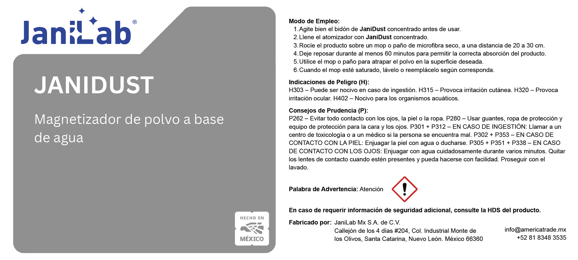 JANILAB® ETIQUETA ATOMIZADOR JANIDUST JANILAB® ETIQUETA ATOMIZADOR JANIDUST